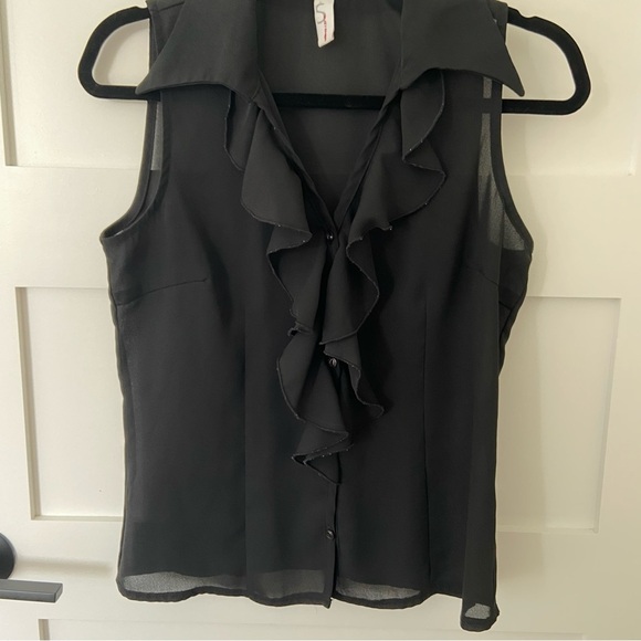 Vintage 90s Suzy Shier Black Ruffle Blouse - Picture 11 of 14